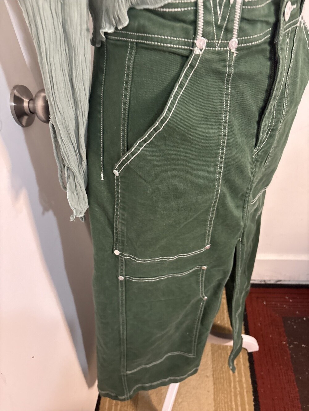 Anthropologie Pilcro Cargo Maxi Skirt Denim Pockets Front Slit Green Sz 6 NWOT - Picture 9 of 14